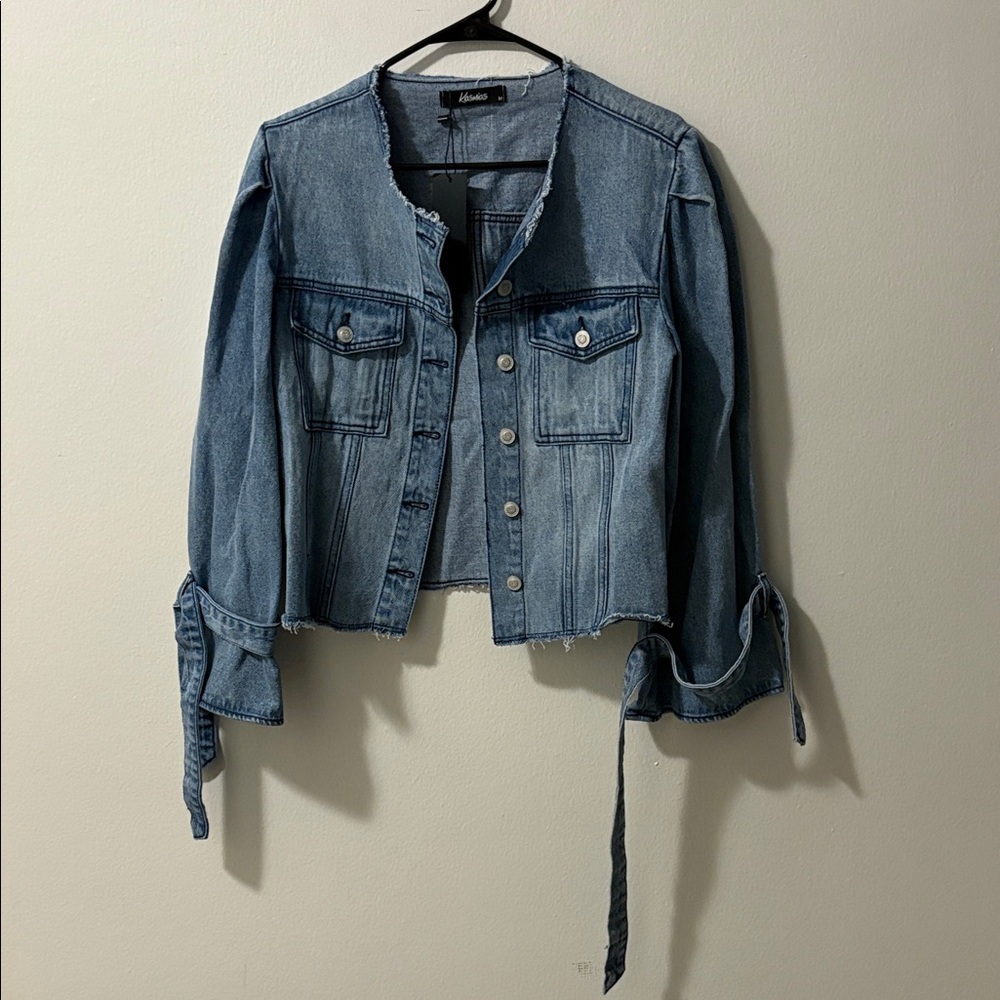 Denim Blue Jean Jacket with Tie Sleeves